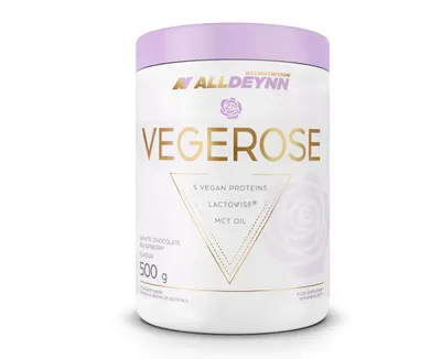 AllNutrition AllDeynn | VegeRose - 5 Vegan Proteins with MCT & Probiotics · Бял шоколад с малина · 500 г