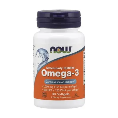 NOW Foods Омега-3 1000 mg молекулярно дестилирана · 30 софтгел капсули