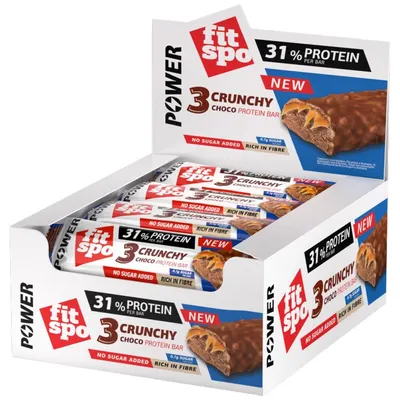 FIT SPO Fit Spo Power | 3 Choco Crunchy Bar - 31% Protein Троен Шоколад · 12 x 50 г