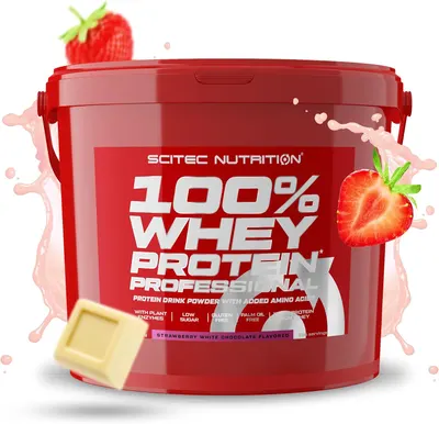 Scitec 100% Whey Protein Professional · Бял шоколад с ягода · 5 кг