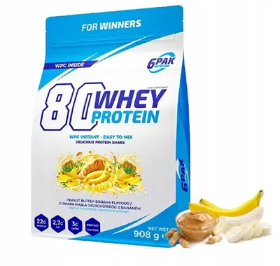 6PAK Nutrition 80 Whey Protein | WPC Instant · Фъстъчено масло и банан · 908 г