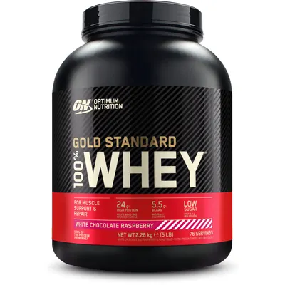 Optimum Nutrition - 100% Whey Gold Standard · Бял шоколад с малина · 2,272 кг