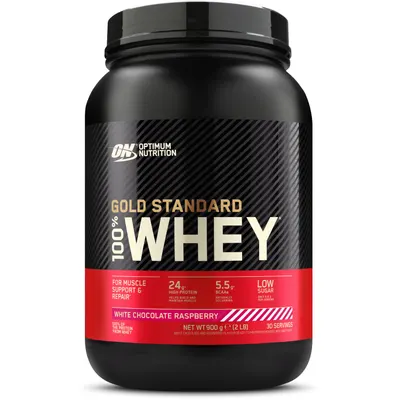 Optimum Nutrition - 100% Whey Gold Standard · Бял шоколад с малина · 908 г