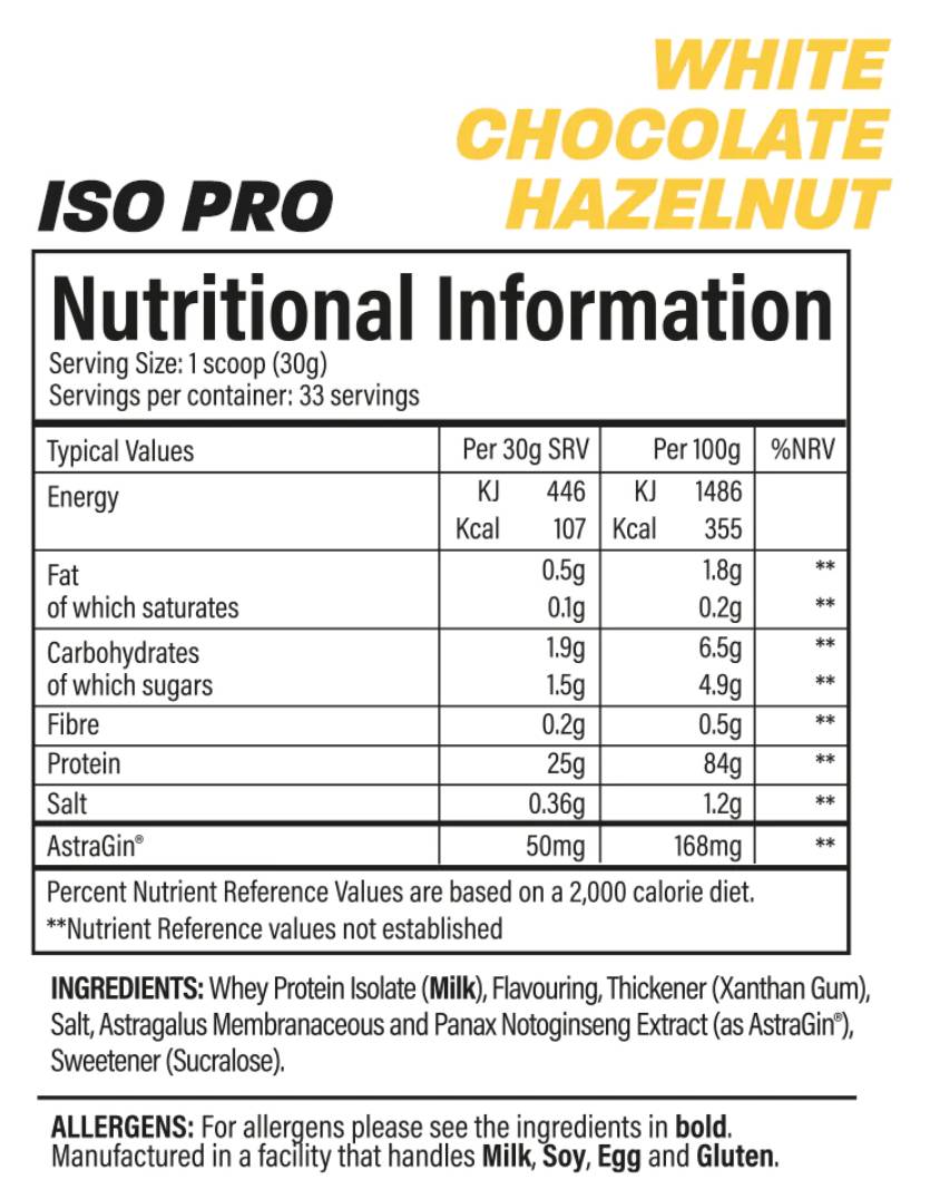 Етикет на Trained by JP Iso Pro | 100% Whey Protein Isolate