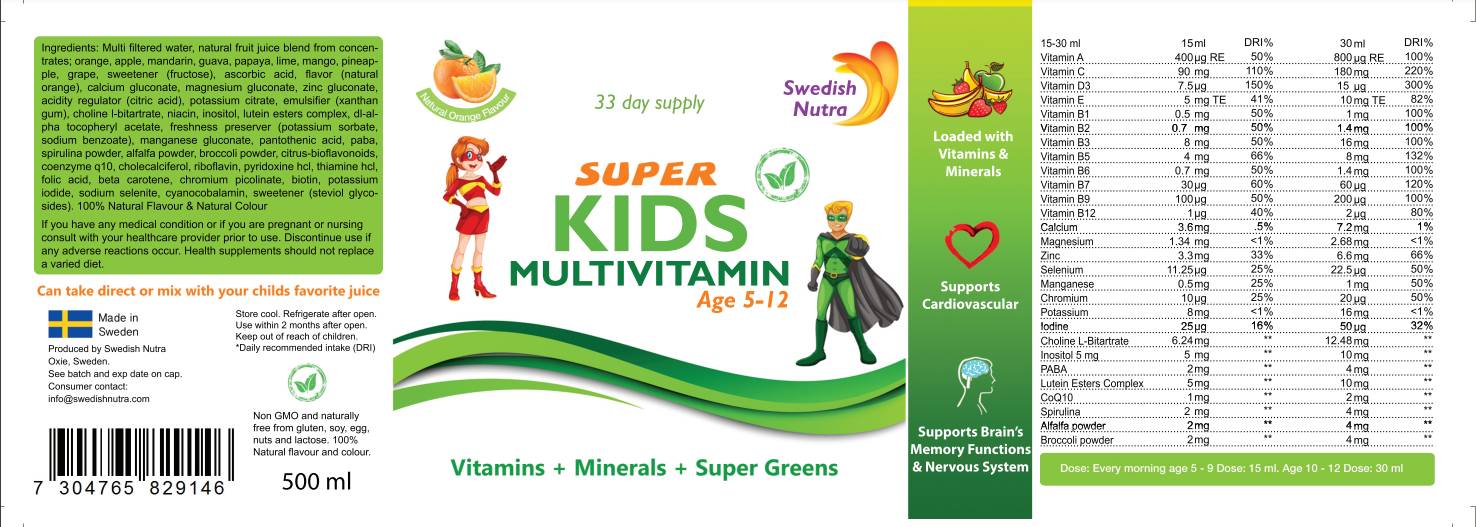Етикет на Super Kids Multivitamin, 500 ml, Swedish Nutra