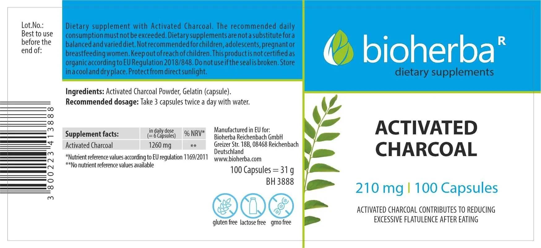 Етикет на Activated Charcoal 350 mg