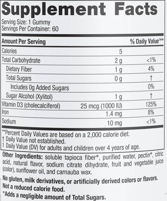 Етикет на Nordic Naturals Vitamin D3 Zero Sugar 1000 IU 60 желирани бонбони, 60 Дози Горски плодове