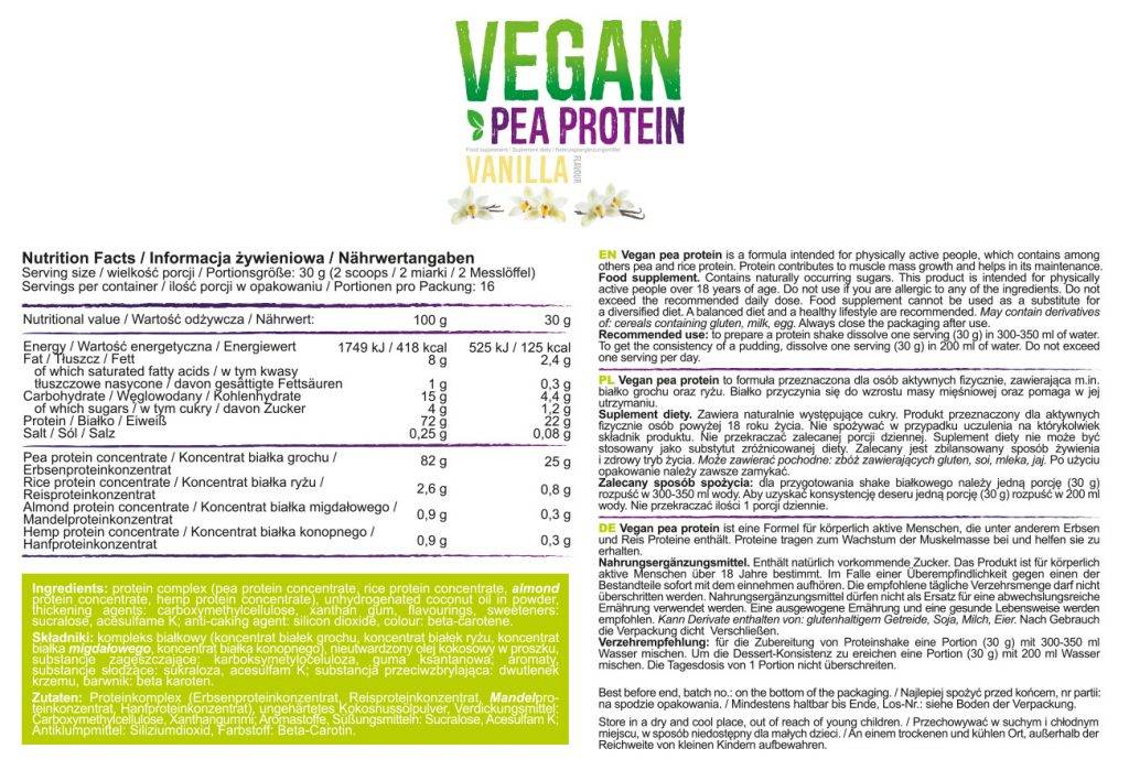 Етикет на Vegan Pea Protein