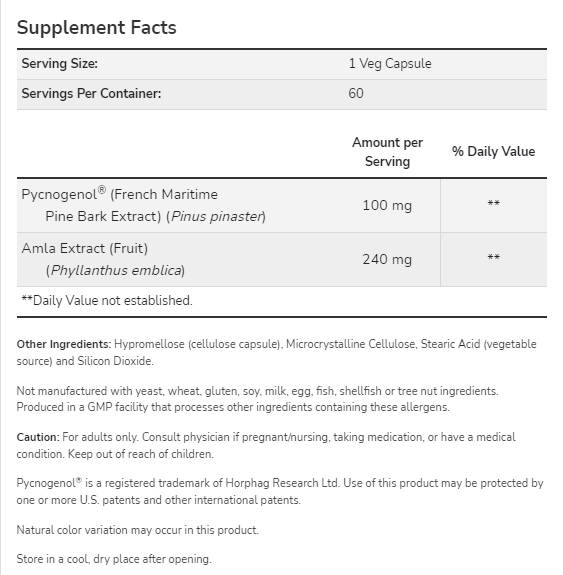 Етикет на Pycnogenol 100 mg