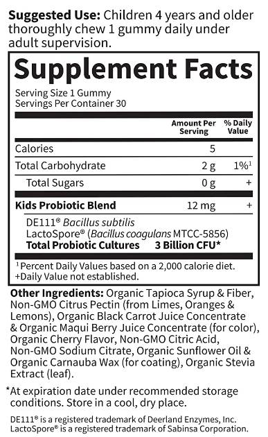 Етикет на Kids Probiotic 3 Billion CFU | Digestive & Immune Health