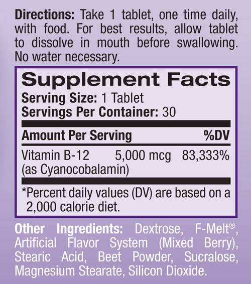 Етикет на Vitamin B-12 5000 mcg / Fast Dissolve