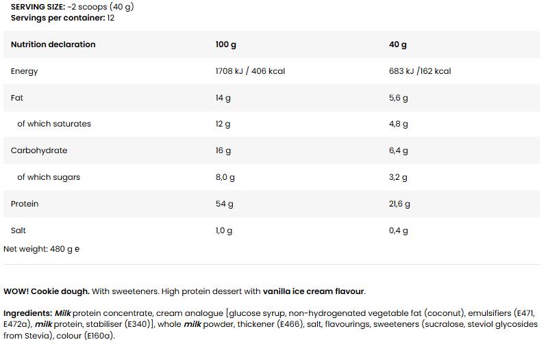 Етикет на FA Nutrition WOW! Cookie Dough