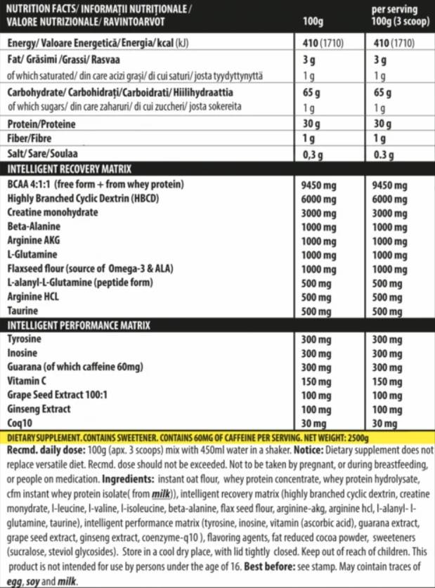Етикет на Genius Nutrition iMass 2500 грама, 25 Дози Шоколад