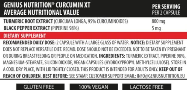Етикет на Curcumin XT