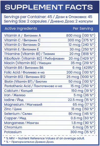 Етикет на HS LABS - A-Z VITAMINS - 90 capsules