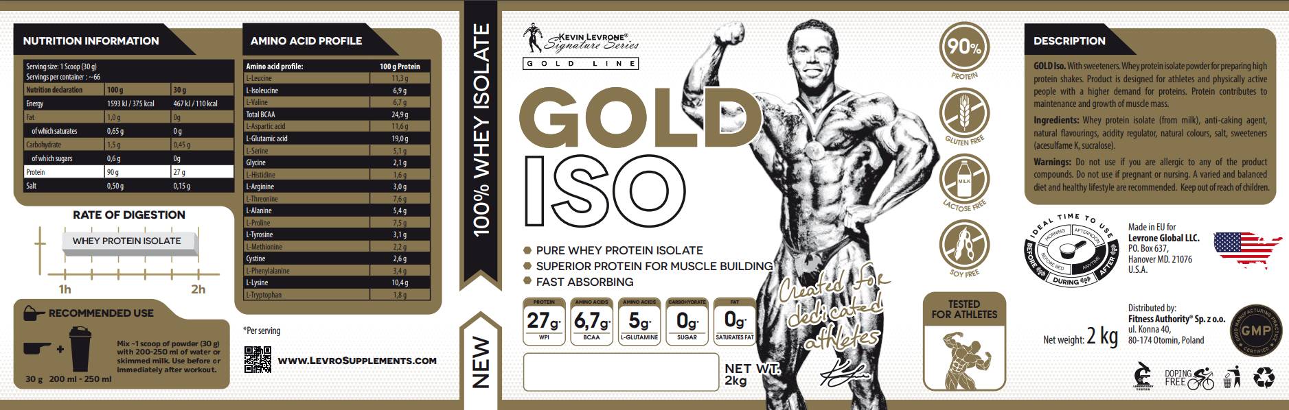 Етикет на Kevin Levrone Gold Line / Gold Iso Whey 90% Old Version