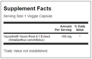 Етикет на Yacontrol Yacon Root Extract 4:1 100 mg