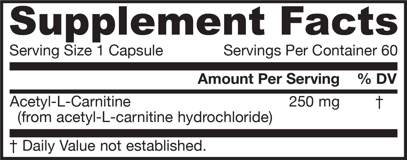 Етикет на Jarrow Formulas Acetyl L-Carnitine 250 mg