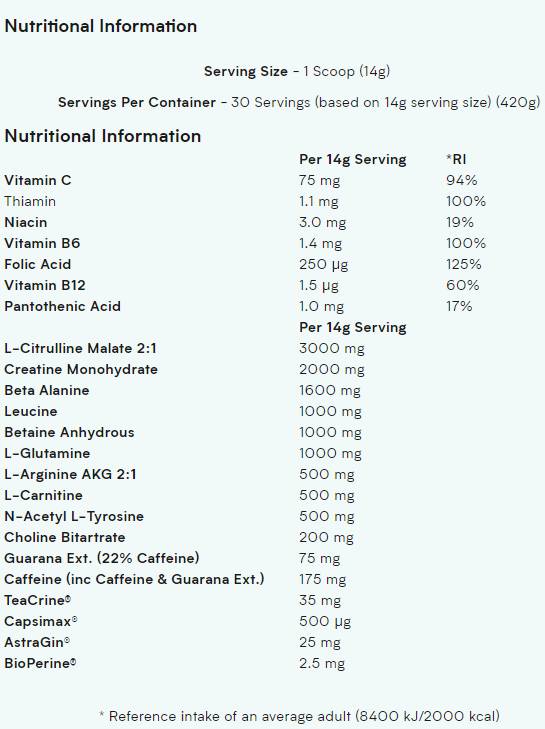 Етикет на MyProtein The Pre-Workout