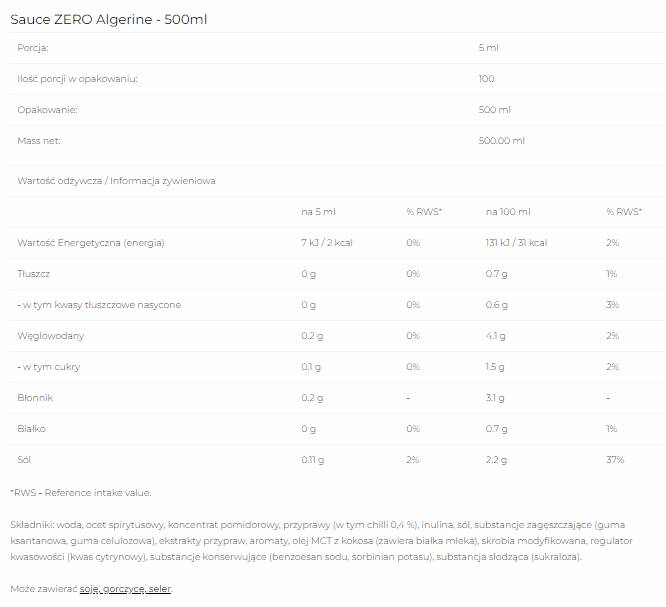 Етикет на 6PAK Nutrition Sauce Zero - Algerine 500 мл