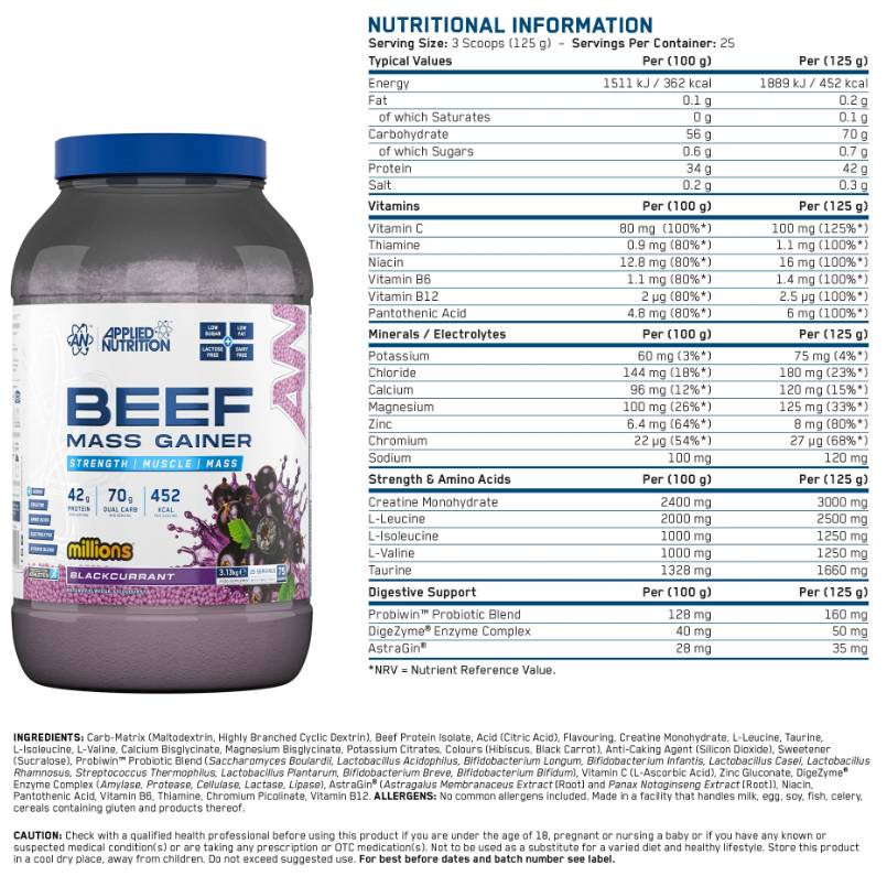 Етикет на Applied Nutrition Beef Mass Gainer | Clear High-Protein Gainer