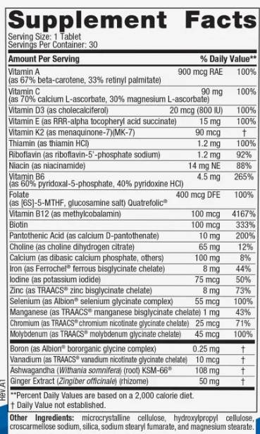 Етикет на Nordic Naturals Women's Multivitamin One Daily 30 Таблетки, 30 Дози