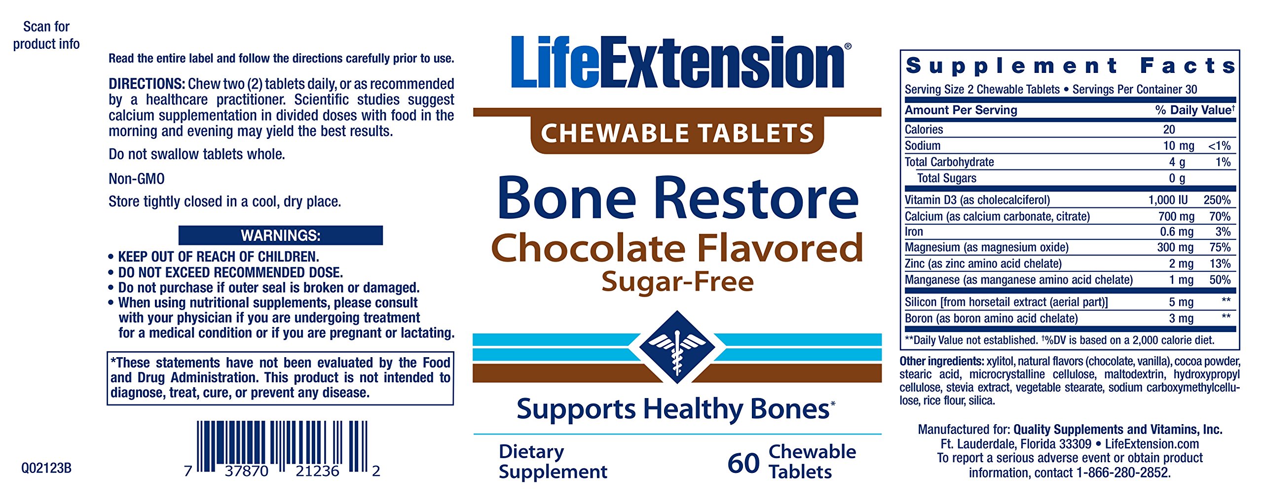 Етикет на Формула за Кости - Bone Restore, 60 дъвчащи таблетки, с вкус на шоколад