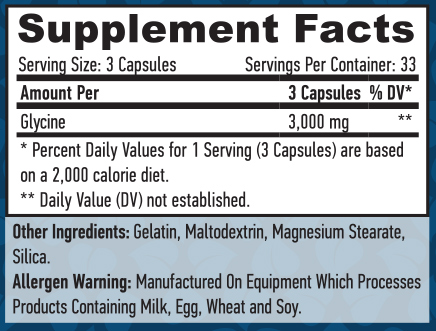 Етикет на Haya Labs Glycine 1000 mg / 100 Caps