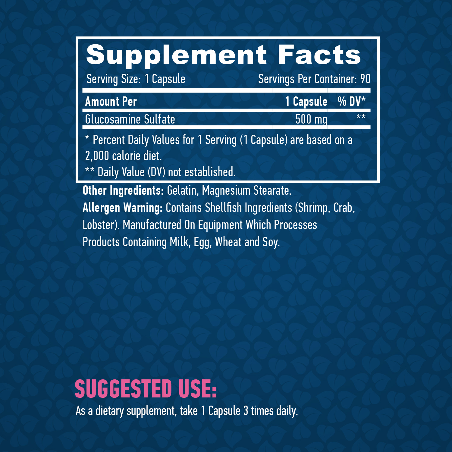 Етикет на Haya Labs Glucosamine Sulfate 500mg. / 90 Caps.