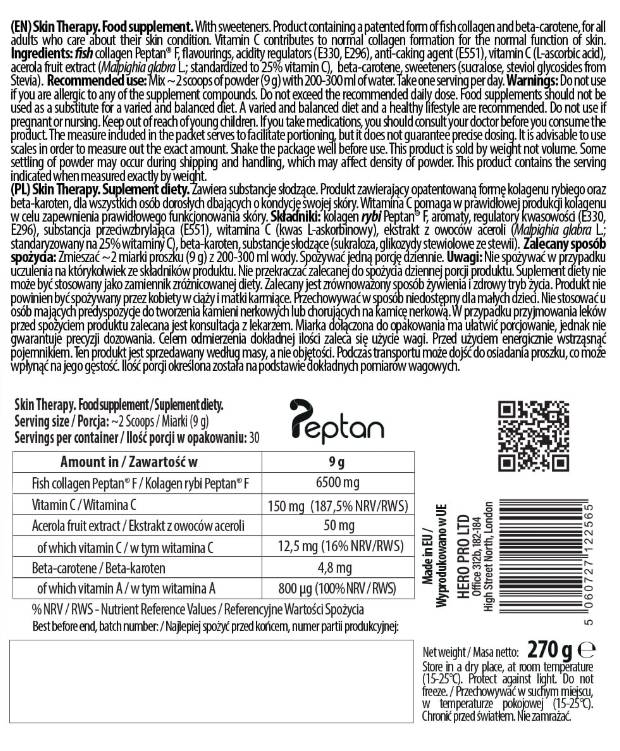 Етикет на Skin Therapy | with Fish Collagen Peptides Peptan® & Acerola & Beta-Carotene