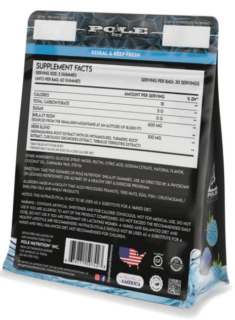 Етикет на Pole Nutrition Shilajit Gummies 600 mg 60 желирани бонбони, 30 Дози