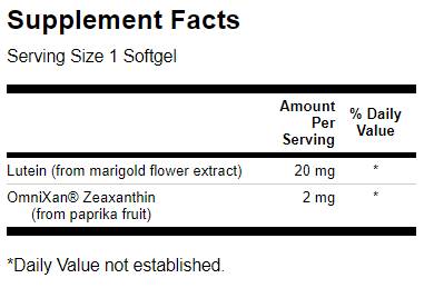 Етикет на Synergistic Eye Health Lutein & Zeaxanthin 22 mg