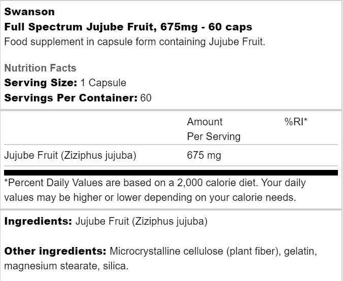Етикет на Full Spectrum Jujube Fruit 675 mg
