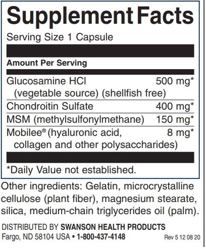 Етикет на Glucosamine, Chondroitin & MSM, 90 капсули, Swanson