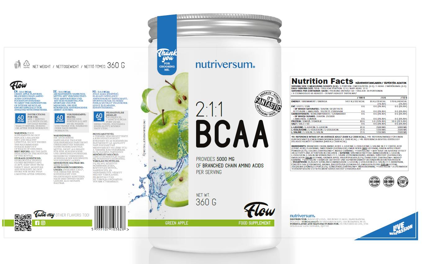 Етикет на BCAA 2:1:1 Powder | Flow