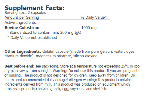 Етикет на Colostrum 1000