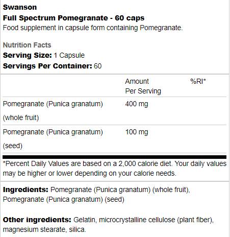 Етикет на Full Spectrum Pomegranate Whole Fruit & Seed