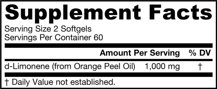 Етикет на Jarrow Formulas d-Limonene 500 mg 120 Гел капсули, 60 Дози