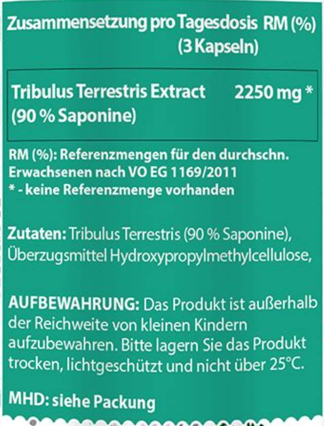 Етикет на Tribulus Terrestris | 90% Saponins