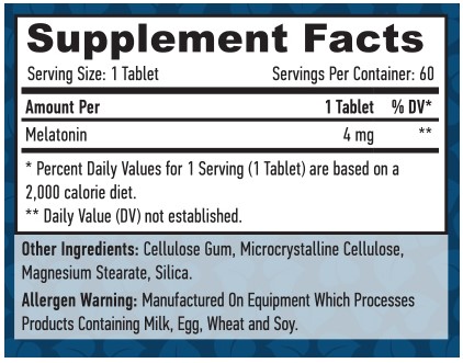 Етикет на Haya Labs Melatonin 4 mg / 60 Tabs