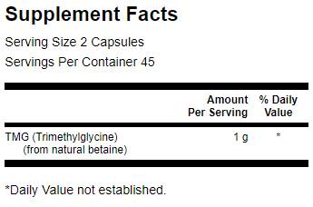 Етикет на TMG Trimethylglycine 500 mg