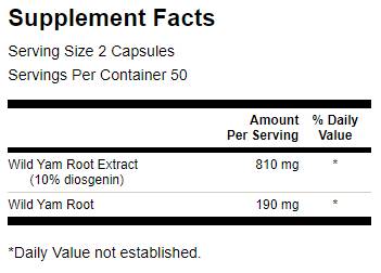 Етикет на Wild Yam Root, 100 капсули, Swanson