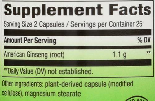 Етикет на American Ginseng 550 mg