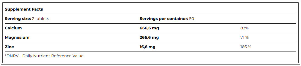 Етикет на Calcium + Mg & Zn