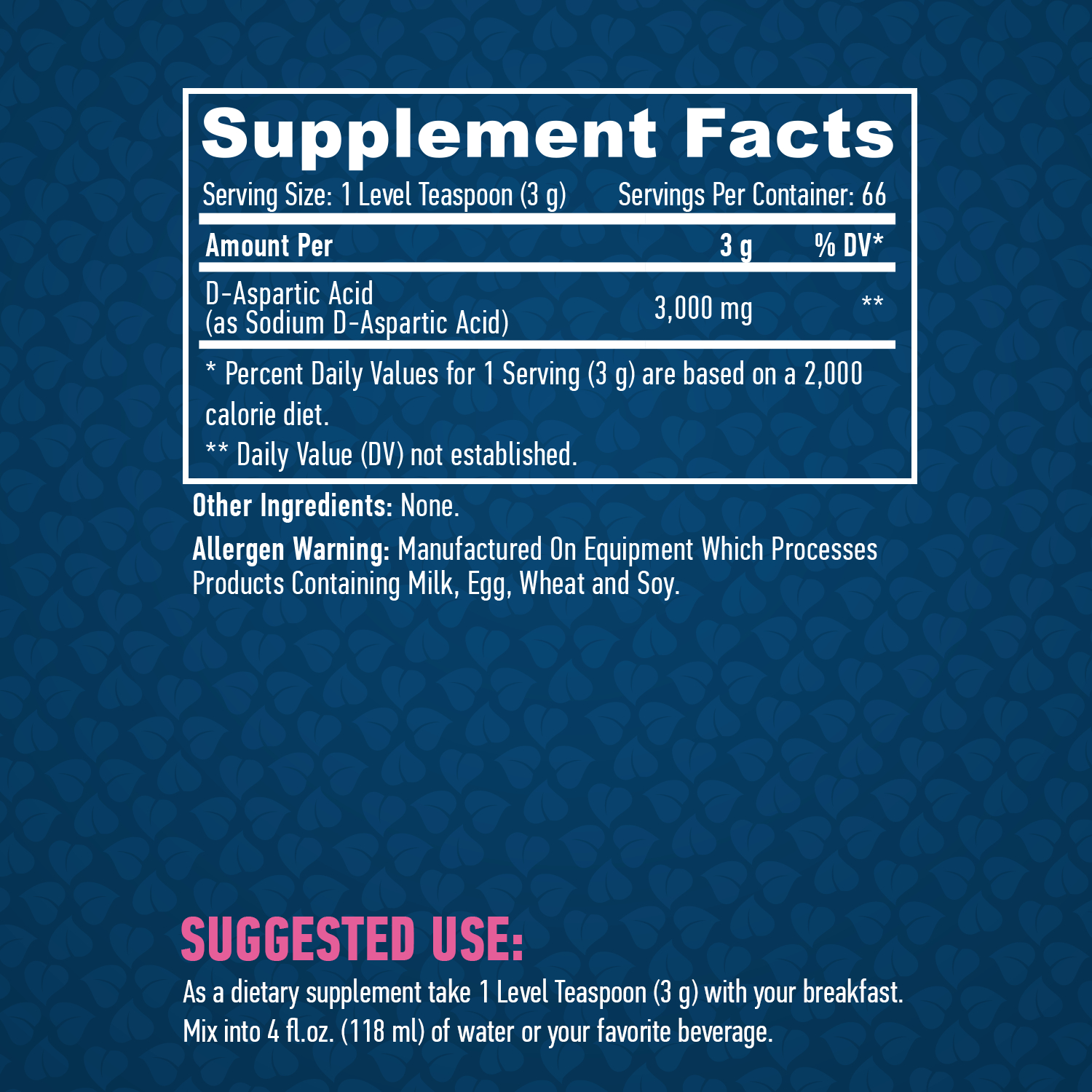 Етикет на Haya Labs Sports D-Aspartic Acid 200g.