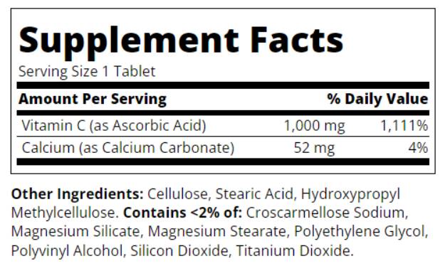 Етикет на 21st Century Vitamin C 1000mg - Витамин C | 110 tabs