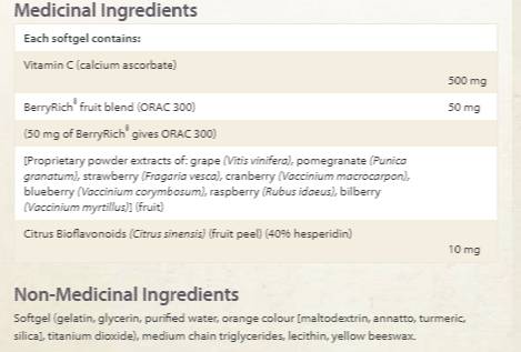 Етикет на Natural Factors BioCgel High Absorption Ascorbate Vitamin C 500 mg 90 Гел капсули