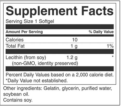 Етикет на Soy Lecithin, 1.2 g, 90 меки капсули, Swanson