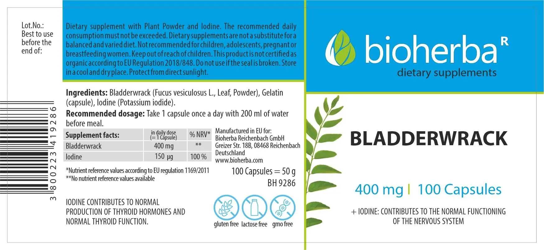 Етикет на Bladderwrack 400 mg