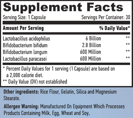 Етикет на Haya Labs 10 Billion Acidophilus & Bifidus Probiotic Complex